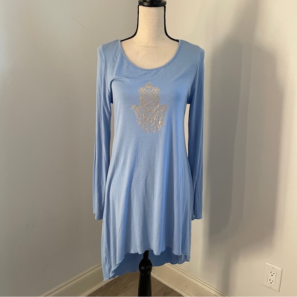 Soft Surroundings Namaste Long Sleeve Sleep Dress Small Sky Blue Soft Gown PJ's - Picture 1 of 10